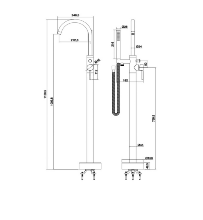 ATC Oria Freestanding Bath Shower Mixer - Chrome