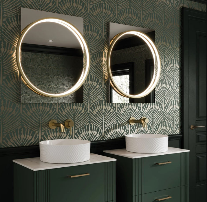 HIB Solas 800 x 600 Round Illuminated Bathroom Mirror - Brushed Brass