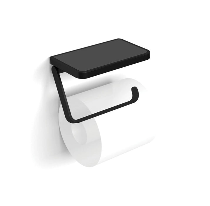 HIB Toilet Roll Holder with Shelf & Anti-Slip Mat - Black