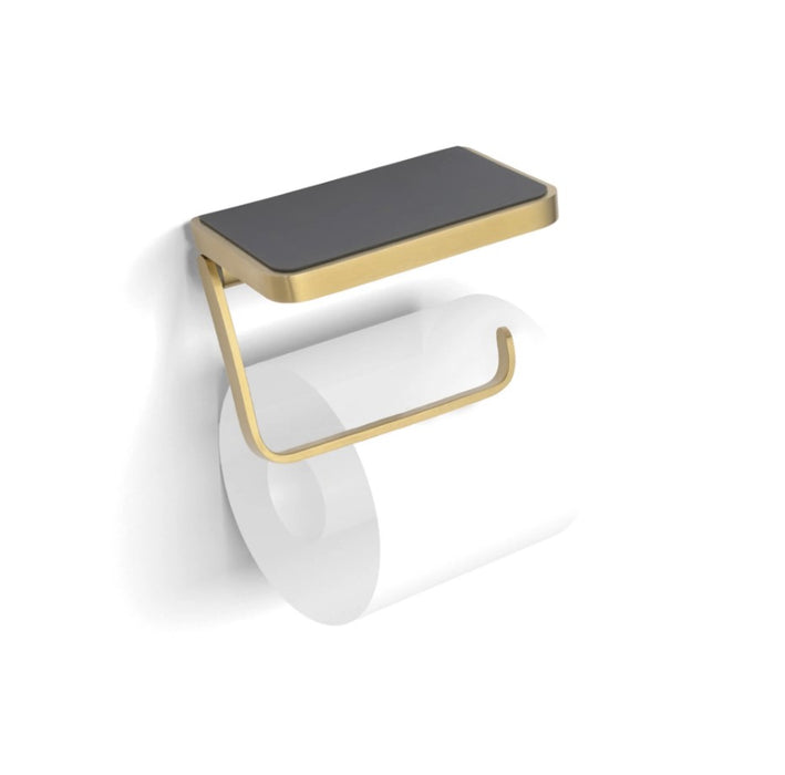 HIB Toilet Roll Holder with Shelf & Anti-Slip Mat - Brushed Brass