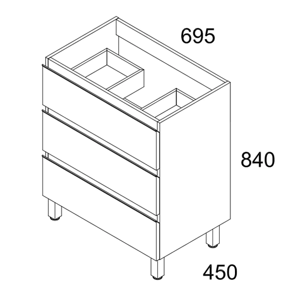 Vatilla 700mm Floorstanding Vanity Unit with Chrome Handles - Gloss White