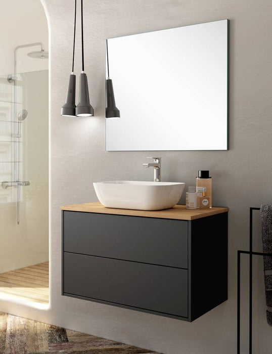 Banyetti Venti Noir 800mm Wall Hung Vanity Unit with Basin - Matt Black