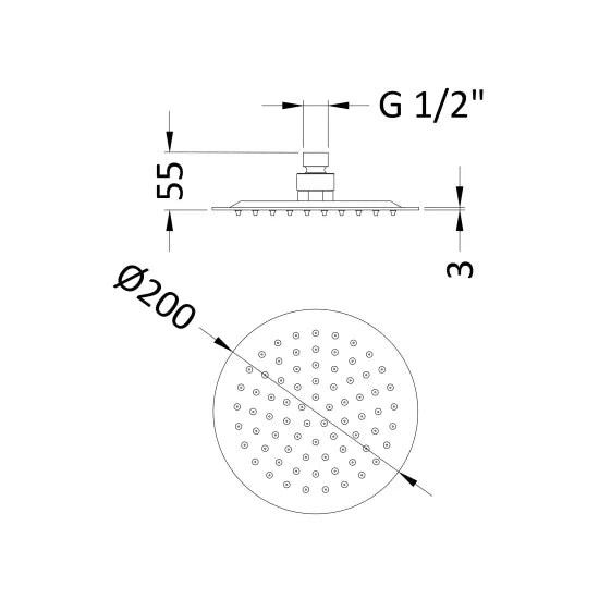 ROMA Brushed Brass Round Fixed Shower Head 200mm