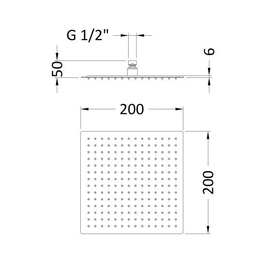 ROMA Chrome Square Fixed Shower Head 200mm