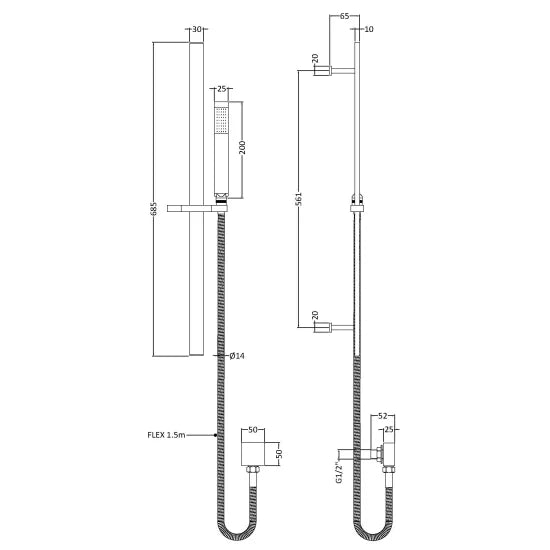 ROMA Chrome Square Slider Rail Kit