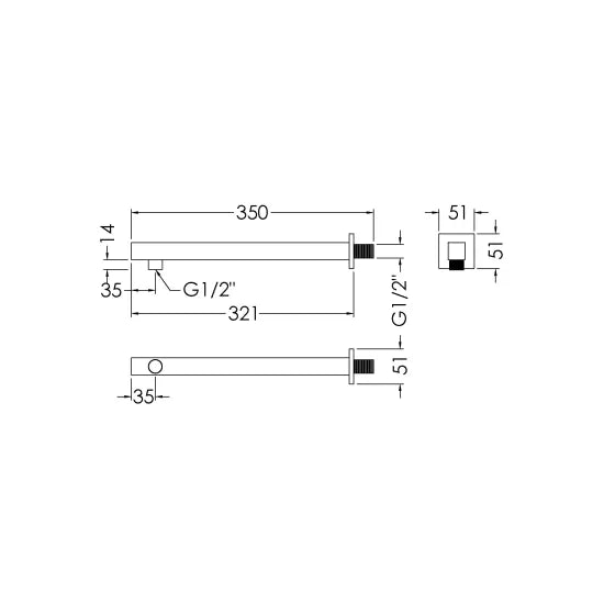 ROMA Brushed Brass Square Wall Mounted Shower Arm