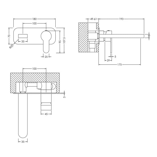 ROMA Arvan Brushed Bronze Wall Mounted 2 Tap Hole Basin Mixer With Plate