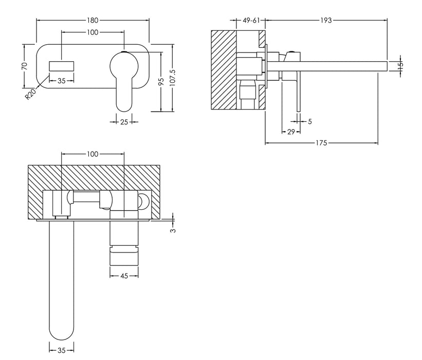 ROMA Arvan Wall Mounted 2 Hole Basin Mixer with Plate - Chrome