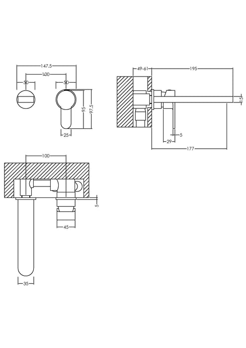 ROMA Arvan Wall Mounted 2 Hole Basin Mixer - Chrome