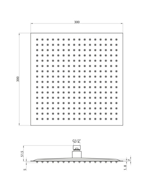 Kraft Noir Matt Black Square 300mm Shower Head