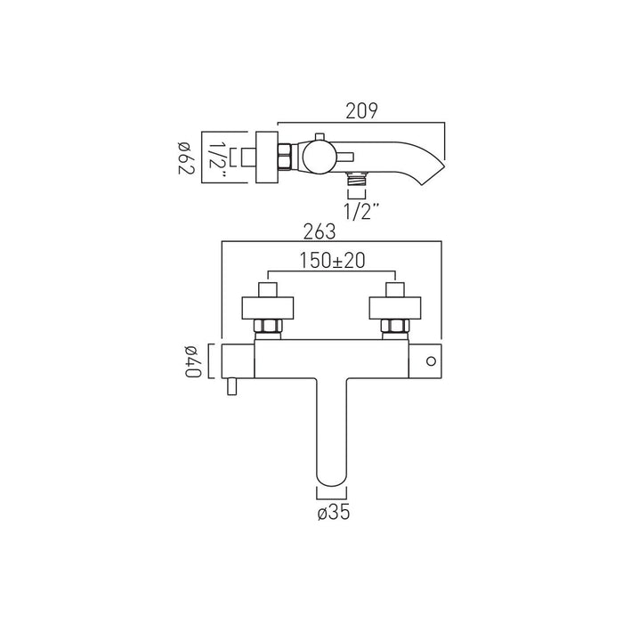 Vado Celsius Wall Mounted Thermostatic Bath Shower Mixer Tap