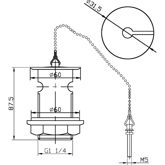 ROMA Basin Waste with Brass Plug & Ball Chain