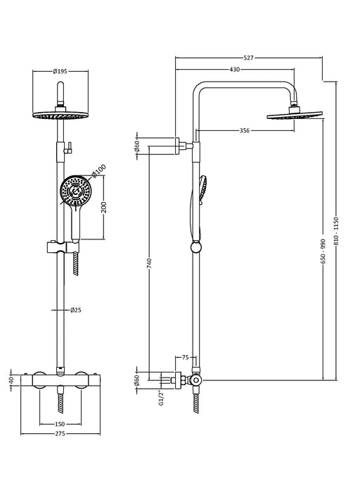 ROMA Brushed Bronze Round Thermostatic Bar Valve & Kit