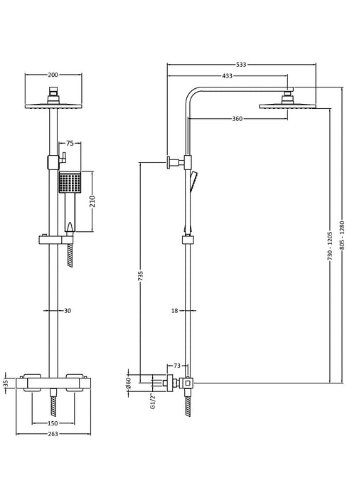 ROMA Brushed Bronze Square Thermostatic Bar Valve & Kit