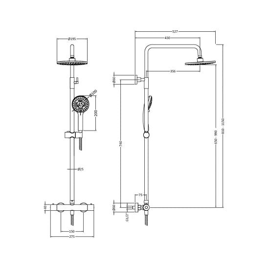 ROMA Chrome Round Shower Kits Thermostatic Bar Shower With Kit