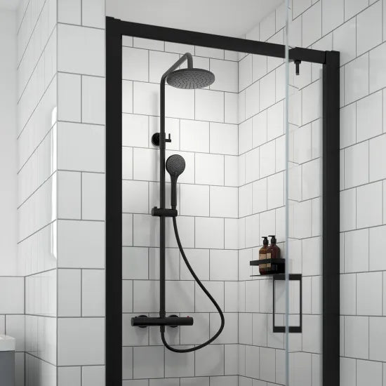 ROMA Matt Black Round Shower Kits Thermostatic Bar Shower With Kit