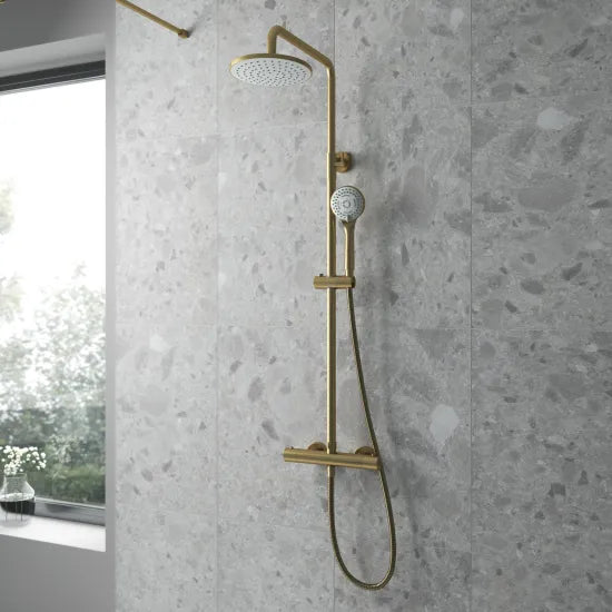 ROMA Brushed Brass Round Shower Kits Thermostatic Bar Shower With Kit