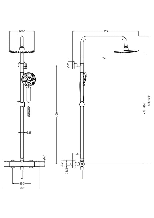 ROMA Brushed Brass Round Shower Kits Thermostatic Bar Shower With Kit