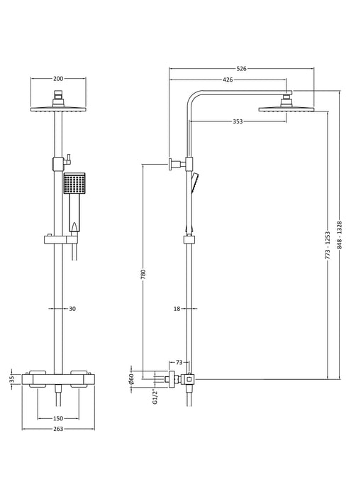 ROMA Brushed Brass Square Shower Kits Thermostatic Bar Shower With Kit