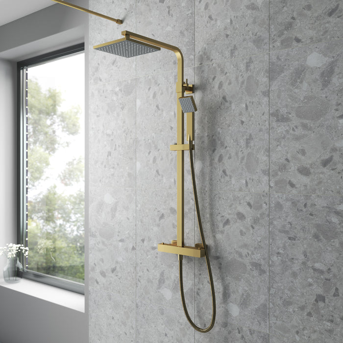 ROMA Brushed Brass Square Shower Kits Thermostatic Bar Shower With Kit