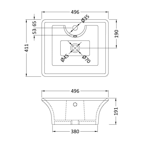 ROMA Ceramic Rectangular Countertop Basin