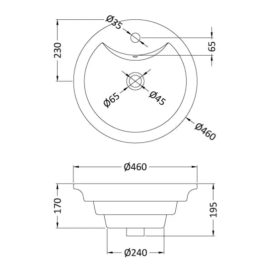 ROMA Ceramic Round Countertop Basin 460 x 460 x 220mm