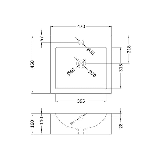 ROMA Ceramic Square Countertop Basin 460 x 470 x 160mm