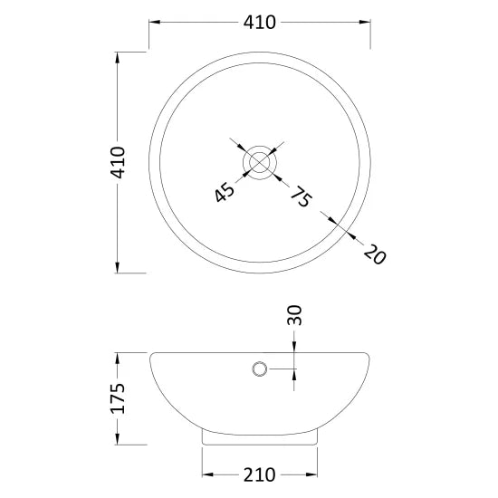 ROMA Ceramic Round Countertop Basin 410 x 410 x 175mm