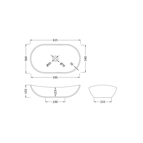 ROMA Ceramic Oval Countertop Basin 615 x 360 x 155mm