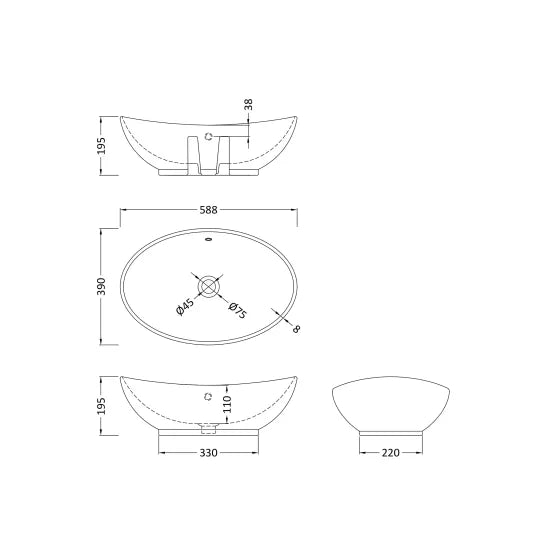 ROMA Ceramic Oval Countertop Basin 588 x 390 x 195mm