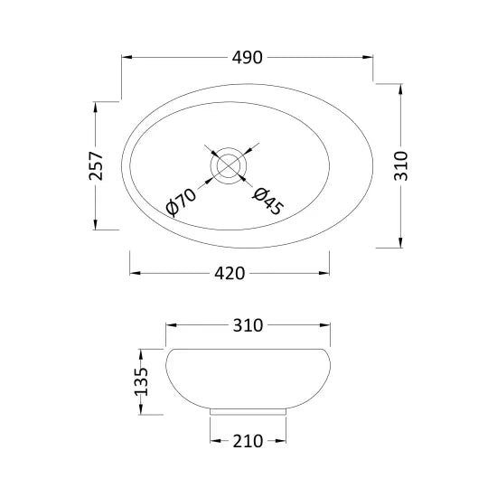 ROMA Ceramic Oval Countertop Basin 490 x 320 x 135mm