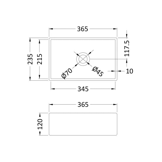 ROMA Ceramic Rectangular Countertop Basin 365 x 235 x 120mm