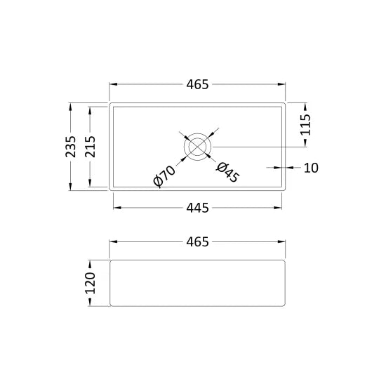 ROMA Ceramic Rectangular Countertop Basin 465 x 235 x 120mm