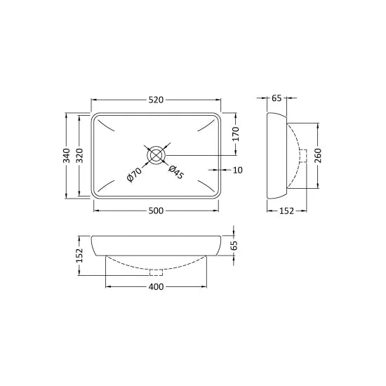 ROMA Ceramic Rectangular Countertop Basin 520 x 340 x 152mm