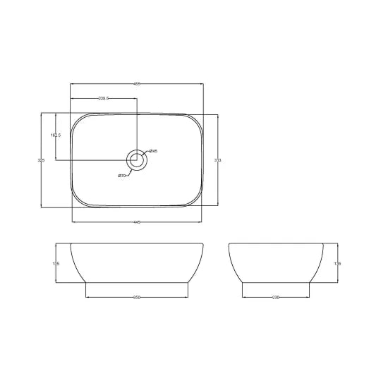 ROMA Luxe Matt White Square Countertop Basin 455 x 325 x 135mm