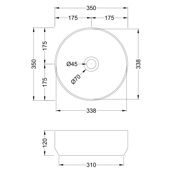 ROMA Luxe Matt Black Round Countertop Basin 350 x 350 x 120mm