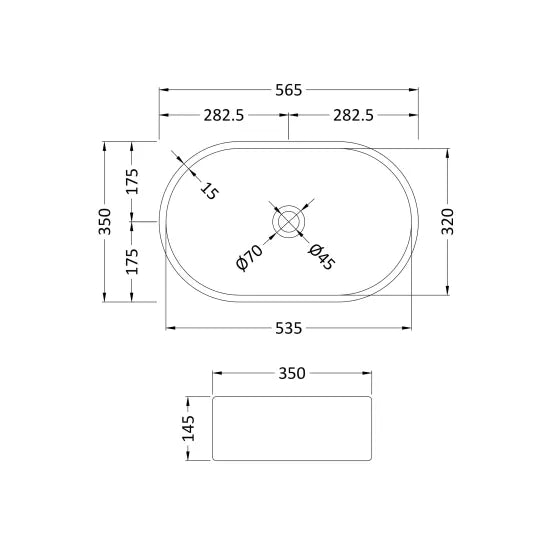 ROMA Luxe Matt Black Oval Countertop Basin 565 x 350 x 145mm