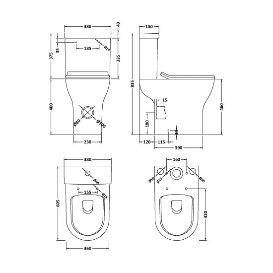 ROMA Freya Comfort Height Rimless Toilet Pan, Cistern & Seat