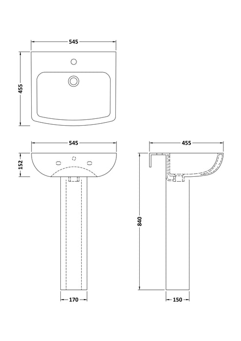 ROMA Ava 545mm Basin & Pedestal