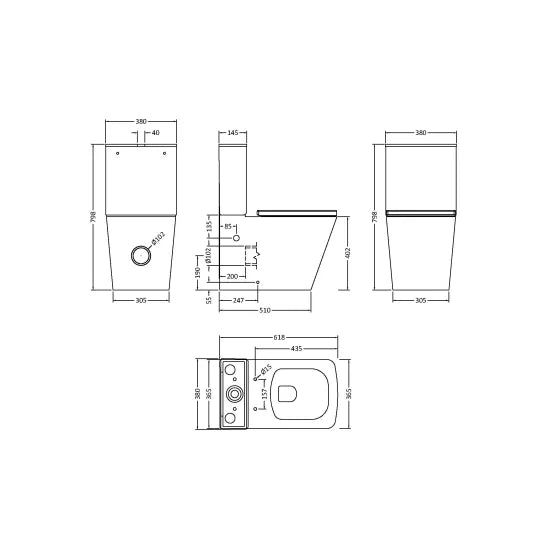 ROMA Ava Rimless Flush to Wall Pan with Cistern and Seat