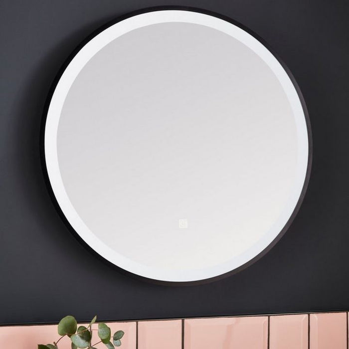 Kartell KVIT Nero Round 600mm Round LED Mirror with Antifog Demister & Touch Sensor - Matt Black