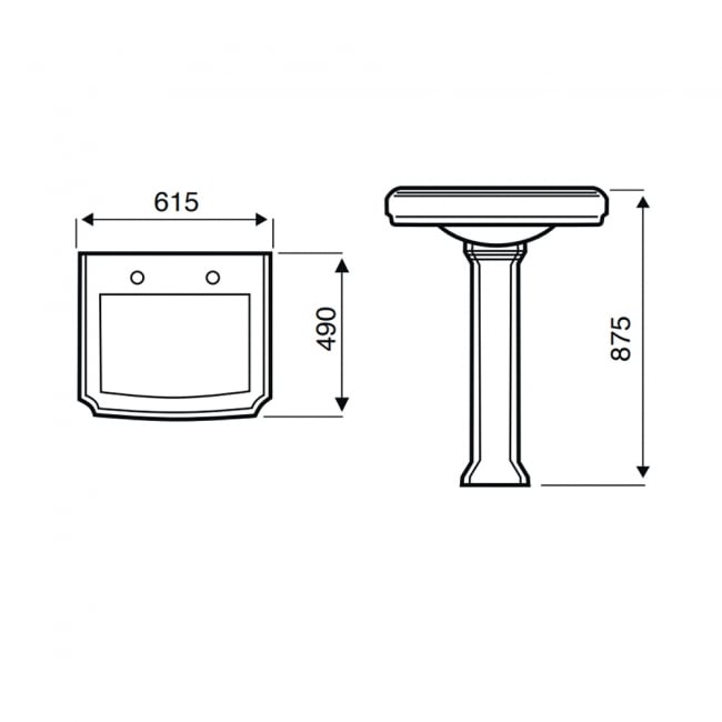 Kartell KVIT Astley Traditional 550mm 2 Tap Hole Basin with Full Pedestal