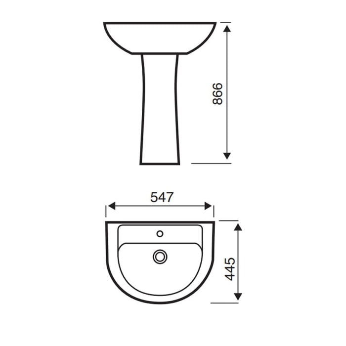 Kartell KVIT Bijoux 550mm 1 Tap Hole Basin with Full Pedestal