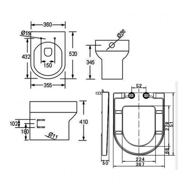 Kartell KVIT Style Back to Wall Comfort Height WC Pan with Soft Close Seat