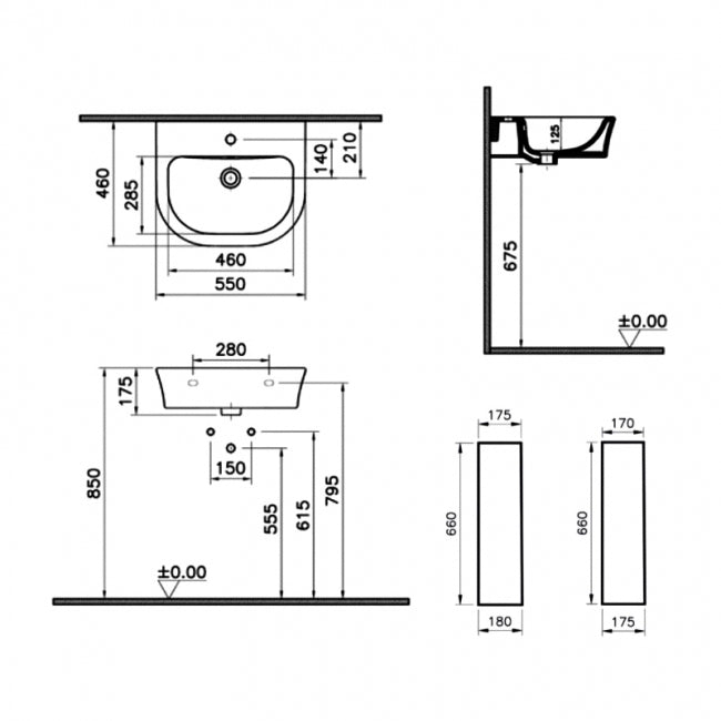 Kartell KVIT Eklipse 550mm 1 Tap Hole Basin with Full Pedestal