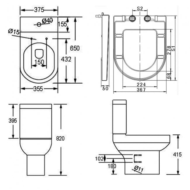 Kartell KVIT Bijoux Close Coupled Comfort Height WC Pan with Soft Close Seat