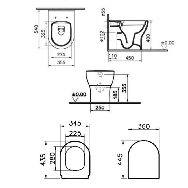 Kartell KVIT Eklipse Round Back to Wall WC Pan with Soft Close Seat