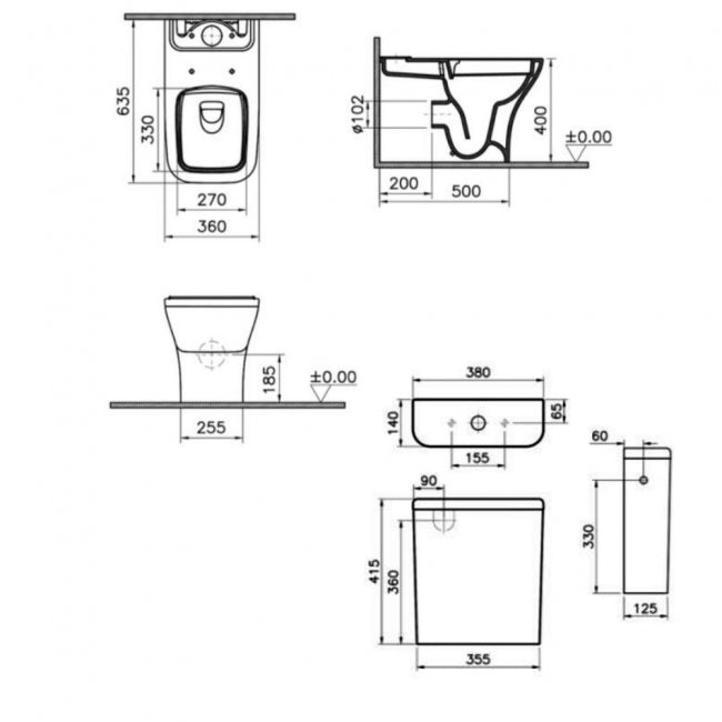 Kartell KVIT Eklipse Square Close Coupled Back to Wall WC Pan with Soft Close Seat