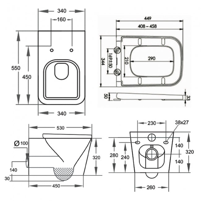 Kartell KVIT Genoa Square Wall Hung WC Pan with Soft Close Seat