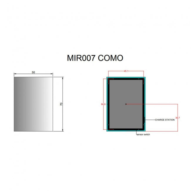 Kartell KVIT Como 700 x 500 Backlit LED Mirror with Sensor Switch, Demister & Charging Socket